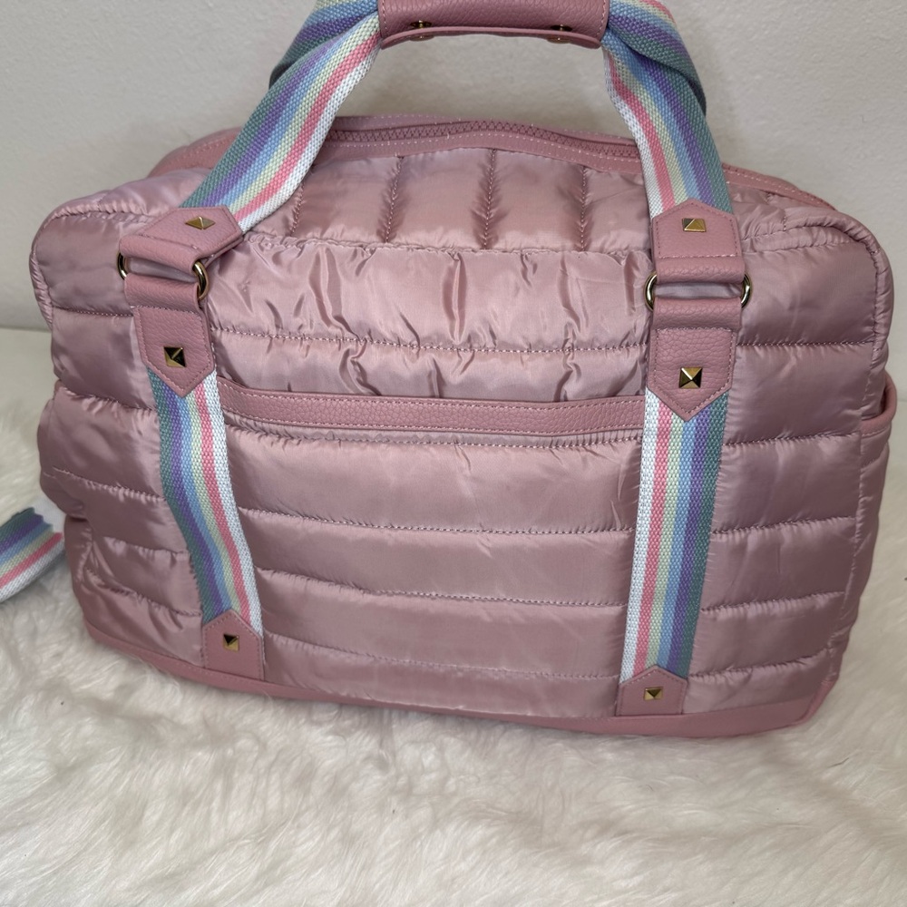 Cynthia Rowley Pink Quilted Travel Bag with Rainbow Straps